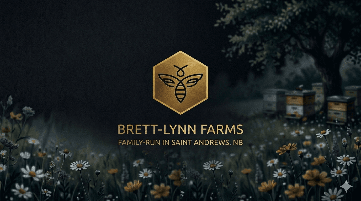 Brett-Lynn Farms hives at dusk in Saint Andrews, NB